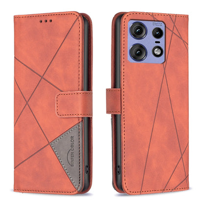 Motorola Edge 50 Pro 5G Wallet Case – Rhombus Texture PU Leather, Magnetic Buckle, Card Slots, Stand Function, Shockproof Protective Cover