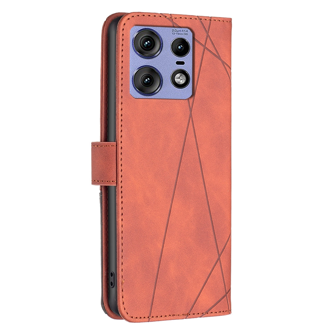 Motorola Edge 50 Pro 5G Wallet Case – Rhombus Texture PU Leather, Magnetic Buckle, Card Slots, Stand Function, Shockproof Protective Cover
