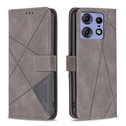 Motorola Edge 50 Pro 5G Wallet Case – Rhombus Texture PU Leather, Magnetic Buckle, Card Slots, Stand Function, Shockproof Protective Cover