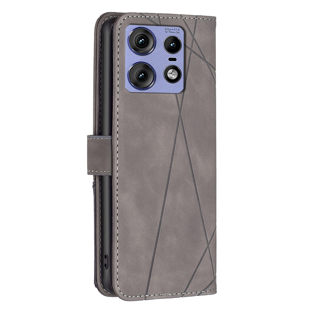 Motorola Edge 50 Pro 5G Wallet Case – Rhombus Texture PU Leather, Magnetic Buckle, Card Slots, Stand Function, Shockproof Protective Cover