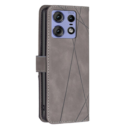 Motorola Edge 50 Pro 5G Wallet Case – Rhombus Texture PU Leather, Magnetic Buckle, Card Slots, Stand Function, Shockproof Protective Cover