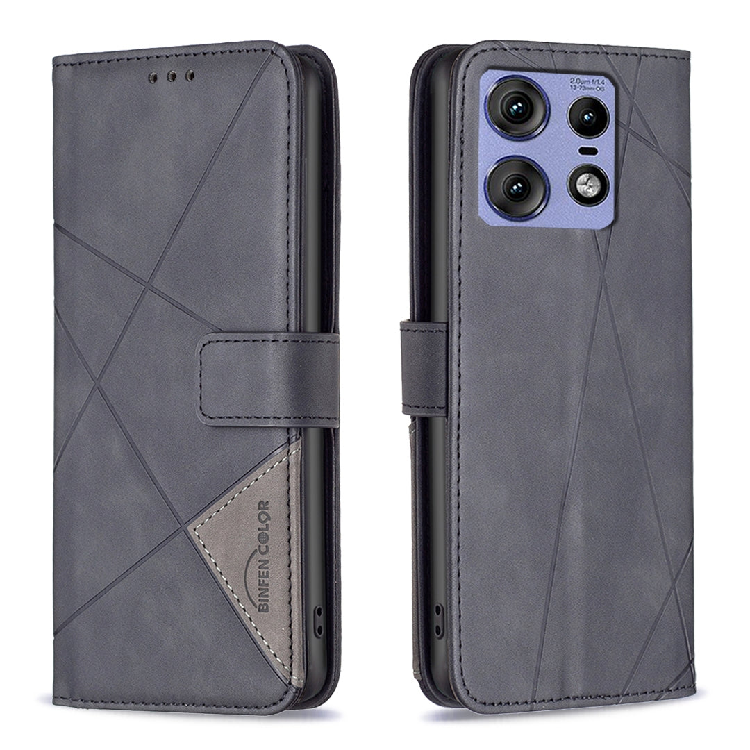 Motorola Edge 50 Pro 5G Wallet Case – Rhombus Texture PU Leather, Magnetic Buckle, Card Slots, Stand Function, Shockproof Protective Cover