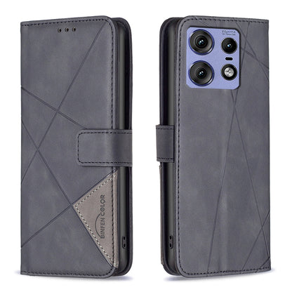 Motorola Edge 50 Pro 5G Wallet Case – Rhombus Texture PU Leather, Magnetic Buckle, Card Slots, Stand Function, Shockproof Protective Cover