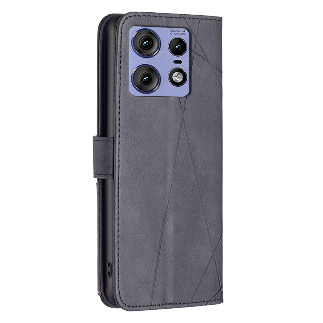 Motorola Edge 50 Pro 5G Wallet Case – Rhombus Texture PU Leather, Magnetic Buckle, Card Slots, Stand Function, Shockproof Protective Cover