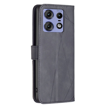 Motorola Edge 50 Pro 5G Wallet Case – Rhombus Texture PU Leather, Magnetic Buckle, Card Slots, Stand Function, Shockproof Protective Cover