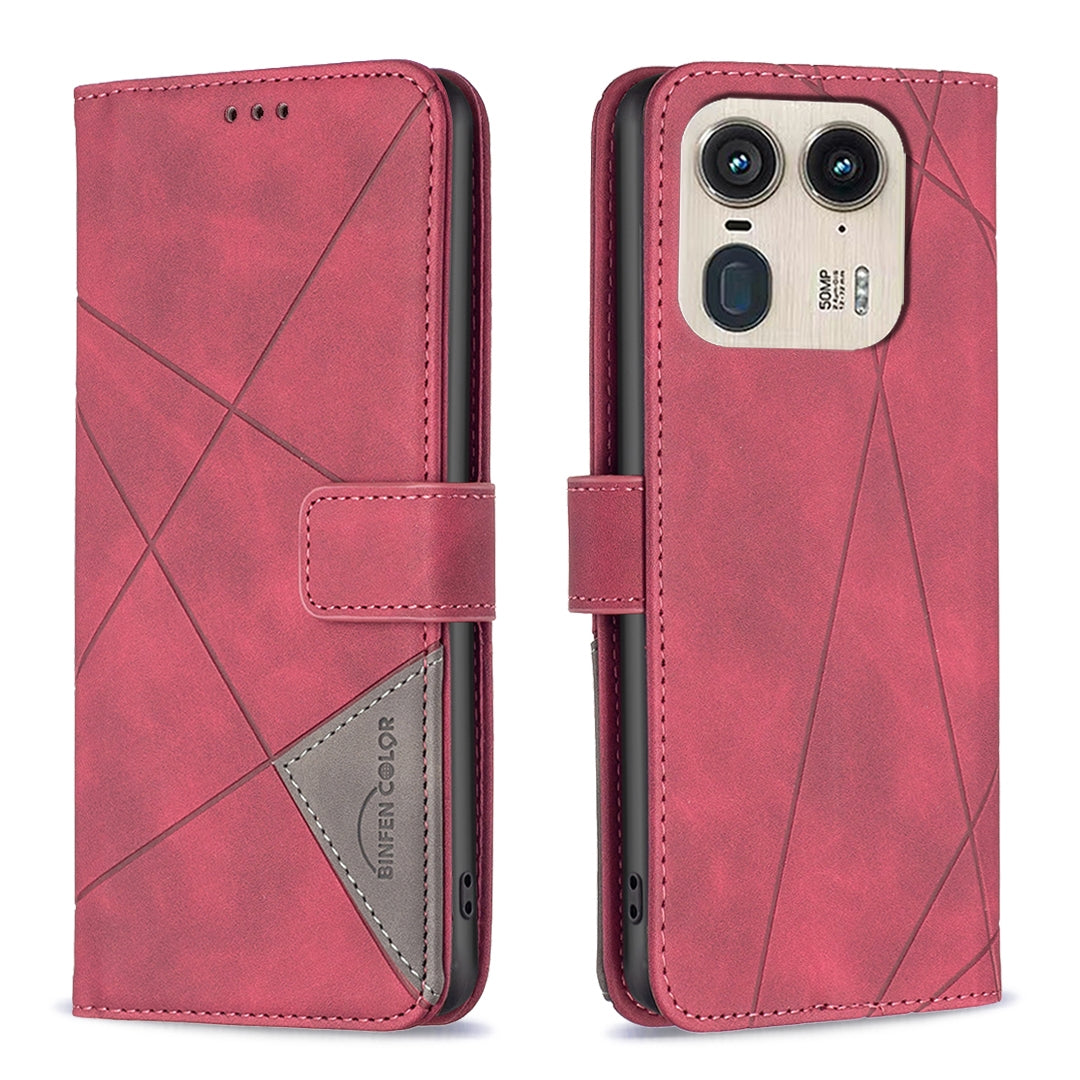 Motorola Edge 50 Ultra Wallet Case – Rhombus Texture PU Leather, Magnetic Buckle, Card Slots, Stand Function, Shockproof Protective Cover