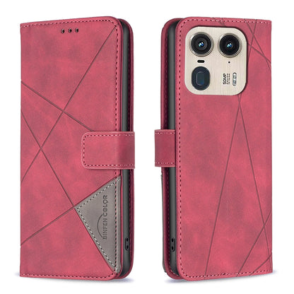 Motorola Edge 50 Ultra Wallet Case – Rhombus Texture PU Leather, Magnetic Buckle, Card Slots, Stand Function, Shockproof Protective Cover