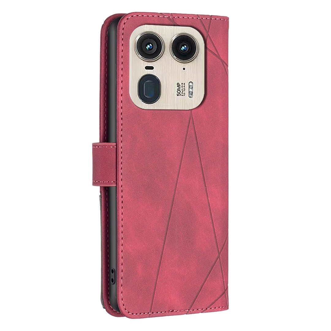 Motorola Edge 50 Ultra Wallet Case – Rhombus Texture PU Leather, Magnetic Buckle, Card Slots, Stand Function, Shockproof Protective Cover
