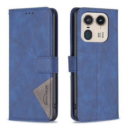 Motorola Edge 50 Ultra Wallet Case – Rhombus Texture PU Leather, Magnetic Buckle, Card Slots, Stand Function, Shockproof Protective Cover