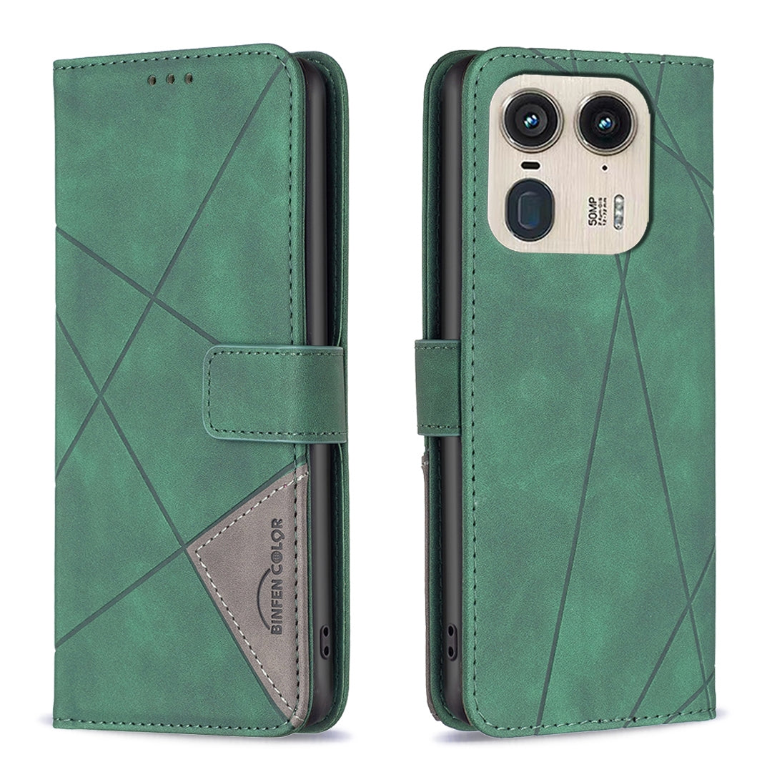 Motorola Edge 50 Ultra Wallet Case – Rhombus Texture PU Leather, Magnetic Buckle, Card Slots, Stand Function, Shockproof Protective Cover