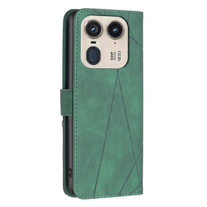Motorola Edge 50 Ultra Wallet Case – Rhombus Texture PU Leather, Magnetic Buckle, Card Slots, Stand Function, Shockproof Protective Cover