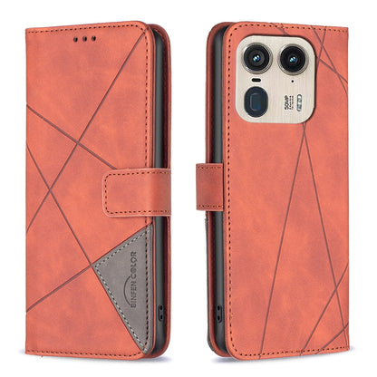 Motorola Edge 50 Ultra Wallet Case – Rhombus Texture PU Leather, Magnetic Buckle, Card Slots, Stand Function, Shockproof Protective Cover