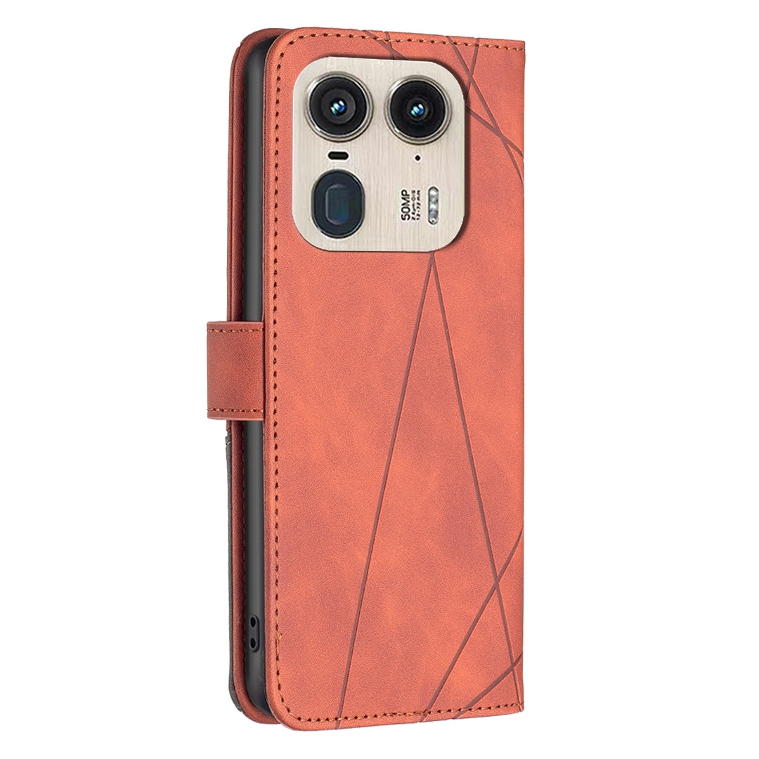 Motorola Edge 50 Ultra Wallet Case – Rhombus Texture PU Leather, Magnetic Buckle, Card Slots, Stand Function, Shockproof Protective Cover