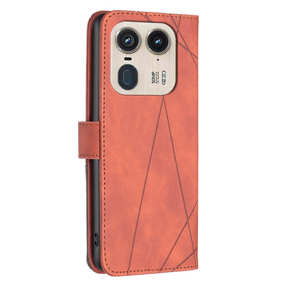 Motorola Edge 50 Ultra Wallet Case – Rhombus Texture PU Leather, Magnetic Buckle, Card Slots, Stand Function, Shockproof Protective Cover