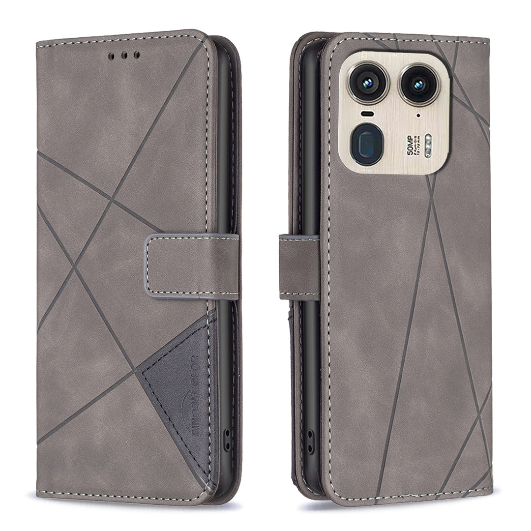 Motorola Edge 50 Ultra Wallet Case – Rhombus Texture PU Leather, Magnetic Buckle, Card Slots, Stand Function, Shockproof Protective Cover