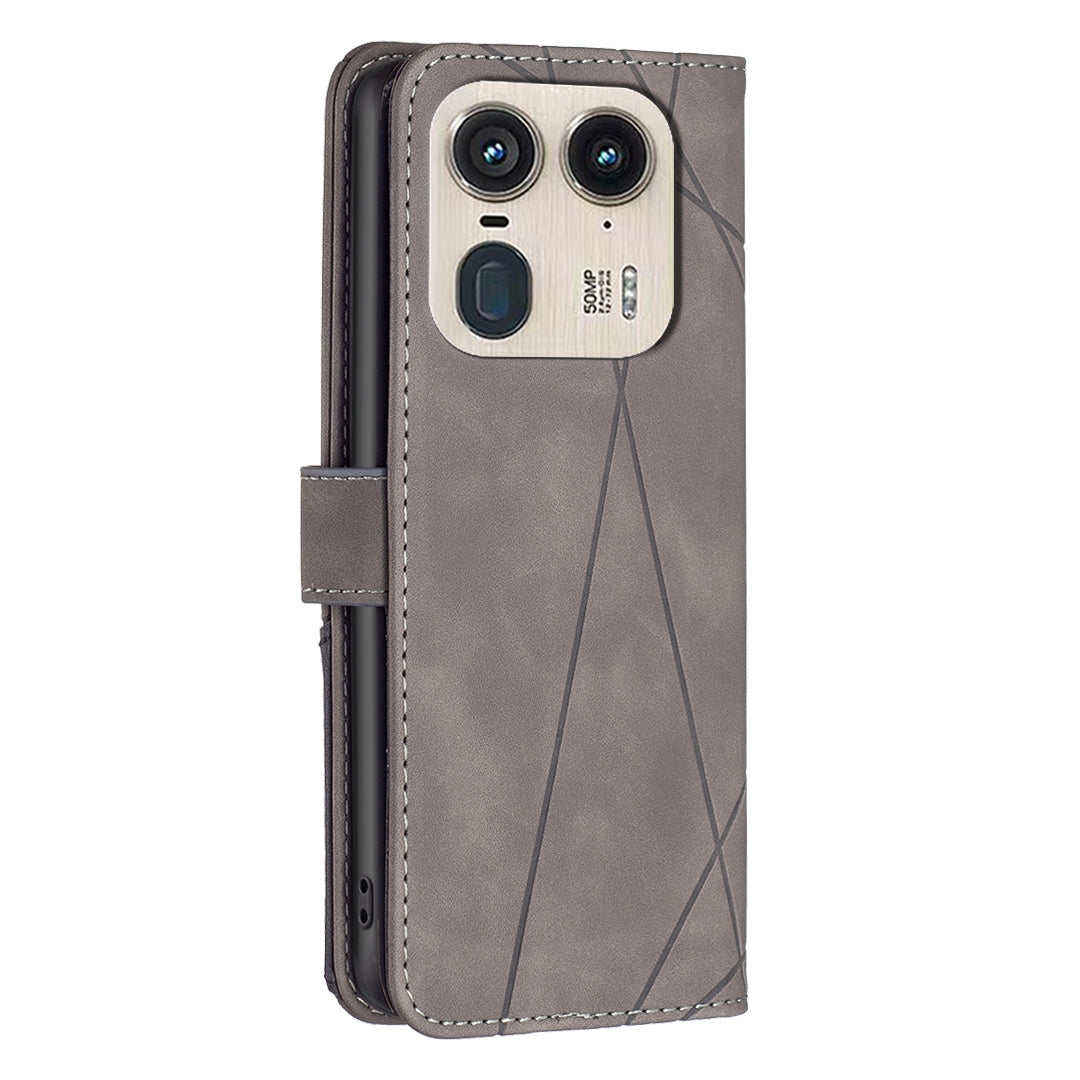 Motorola Edge 50 Ultra Wallet Case – Rhombus Texture PU Leather, Magnetic Buckle, Card Slots, Stand Function, Shockproof Protective Cover