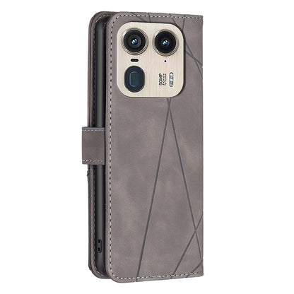 Motorola Edge 50 Ultra Wallet Case – Rhombus Texture PU Leather, Magnetic Buckle, Card Slots, Stand Function, Shockproof Protective Cover