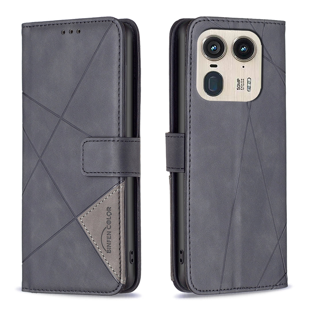 Motorola Edge 50 Ultra Wallet Case – Rhombus Texture PU Leather, Magnetic Buckle, Card Slots, Stand Function, Shockproof Protective Cover