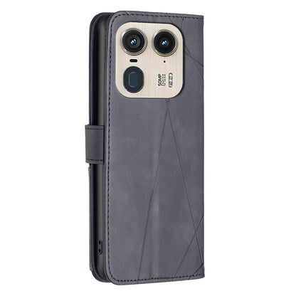 Motorola Edge 50 Ultra Wallet Case – Rhombus Texture PU Leather, Magnetic Buckle, Card Slots, Stand Function, Shockproof Protective Cover