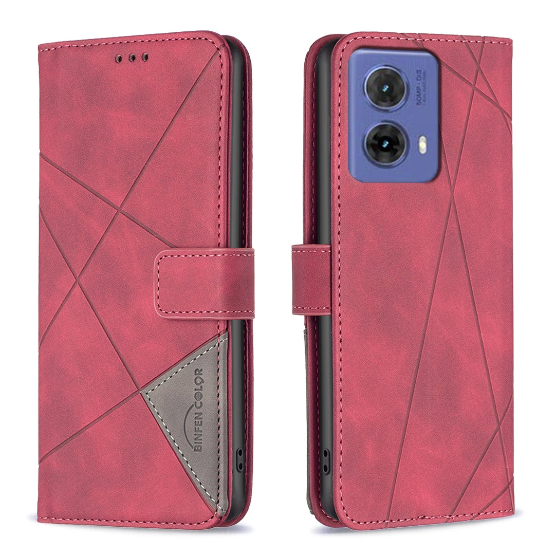 Motorola Moto G85 Wallet Case – Rhombus Texture PU Leather, Magnetic Buckle, Card Slots, Stand Function, Shockproof Protective Cover