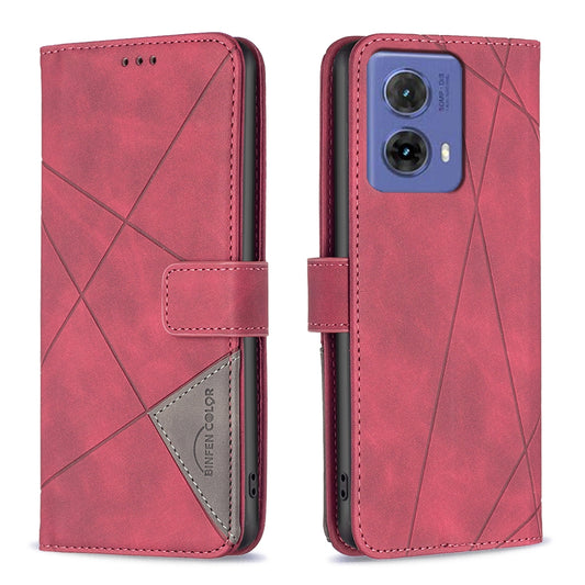 Motorola Moto G85 Wallet Case – Rhombus Texture PU Leather, Magnetic Buckle, Card Slots, Stand Function, Shockproof Protective Cover