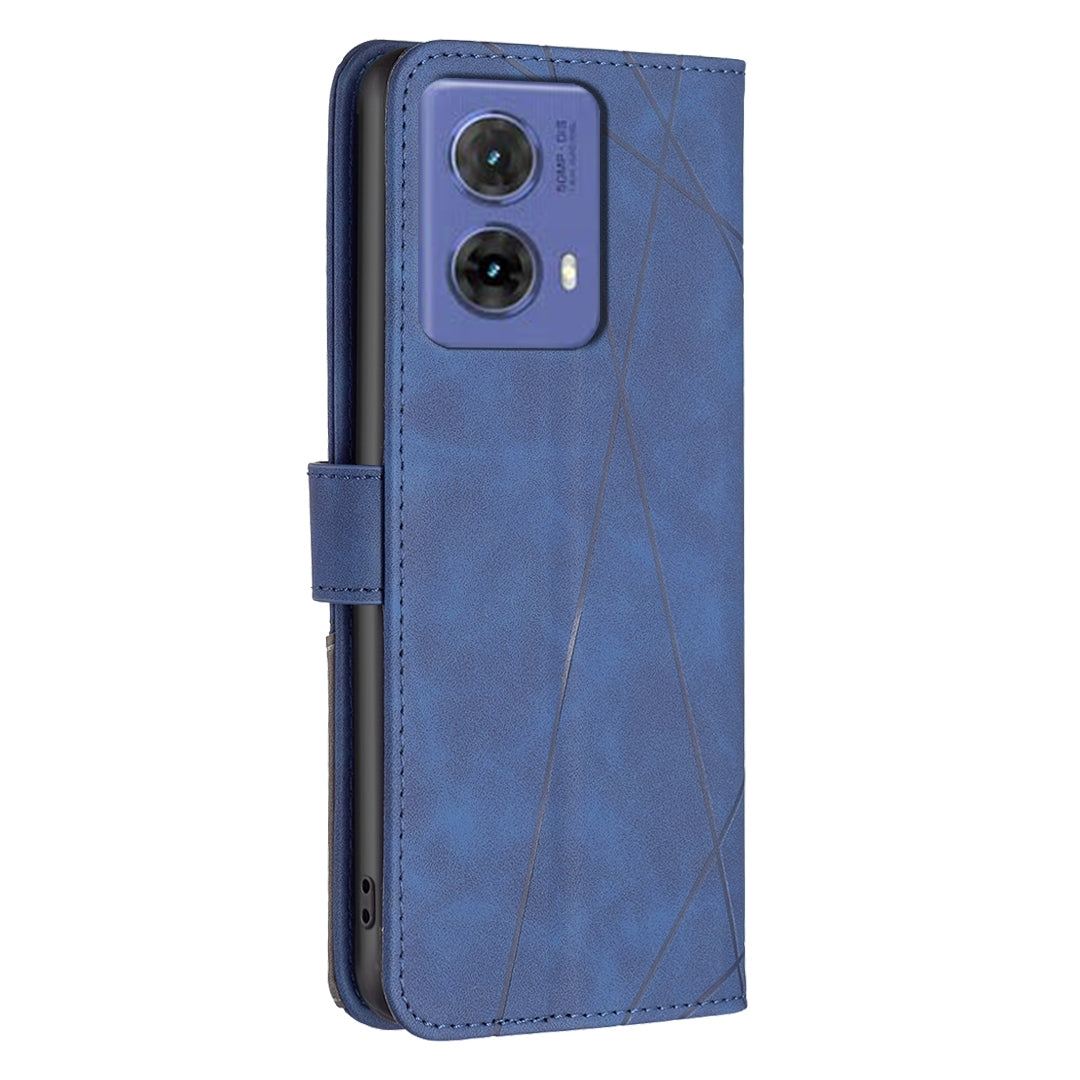 Motorola Moto G85 Wallet Case – Rhombus Texture PU Leather, Magnetic Buckle, Card Slots, Stand Function, Shockproof Protective Cover