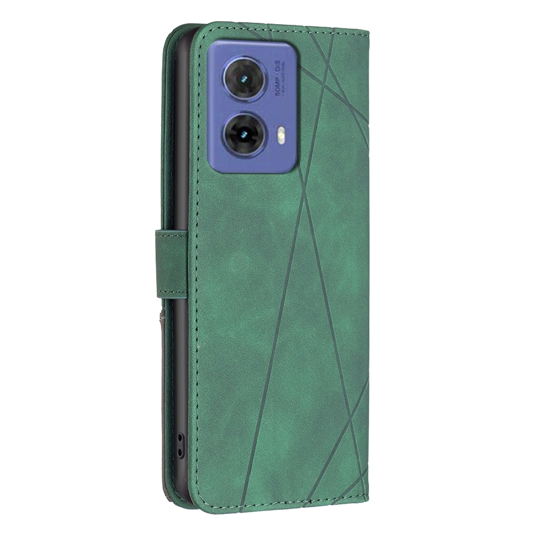 Motorola Moto G85 Wallet Case – Rhombus Texture PU Leather, Magnetic Buckle, Card Slots, Stand Function, Shockproof Protective Cover