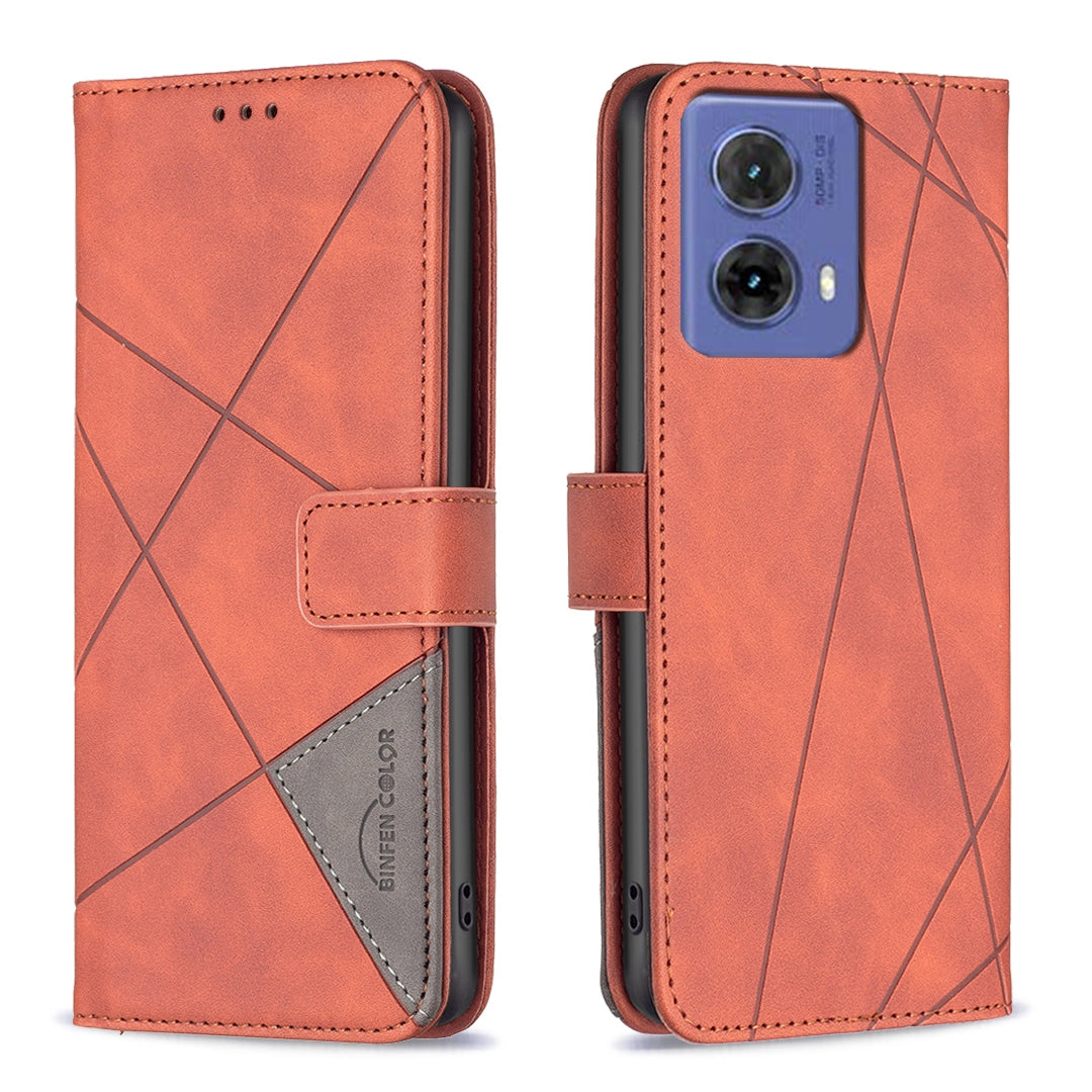 Motorola Moto G85 Wallet Case – Rhombus Texture PU Leather, Magnetic Buckle, Card Slots, Stand Function, Shockproof Protective Cover