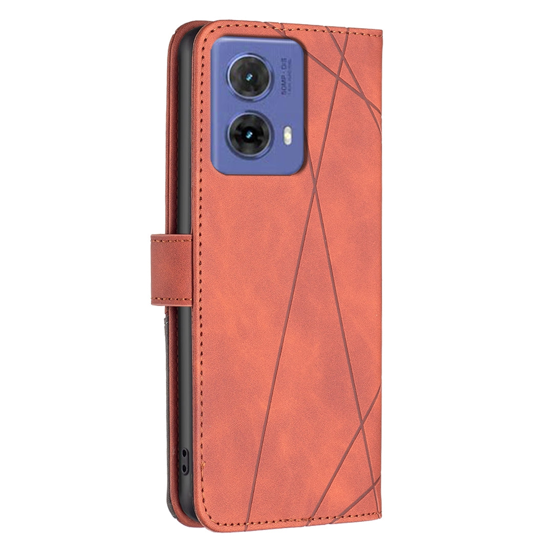 Motorola Moto G85 Wallet Case – Rhombus Texture PU Leather, Magnetic Buckle, Card Slots, Stand Function, Shockproof Protective Cover