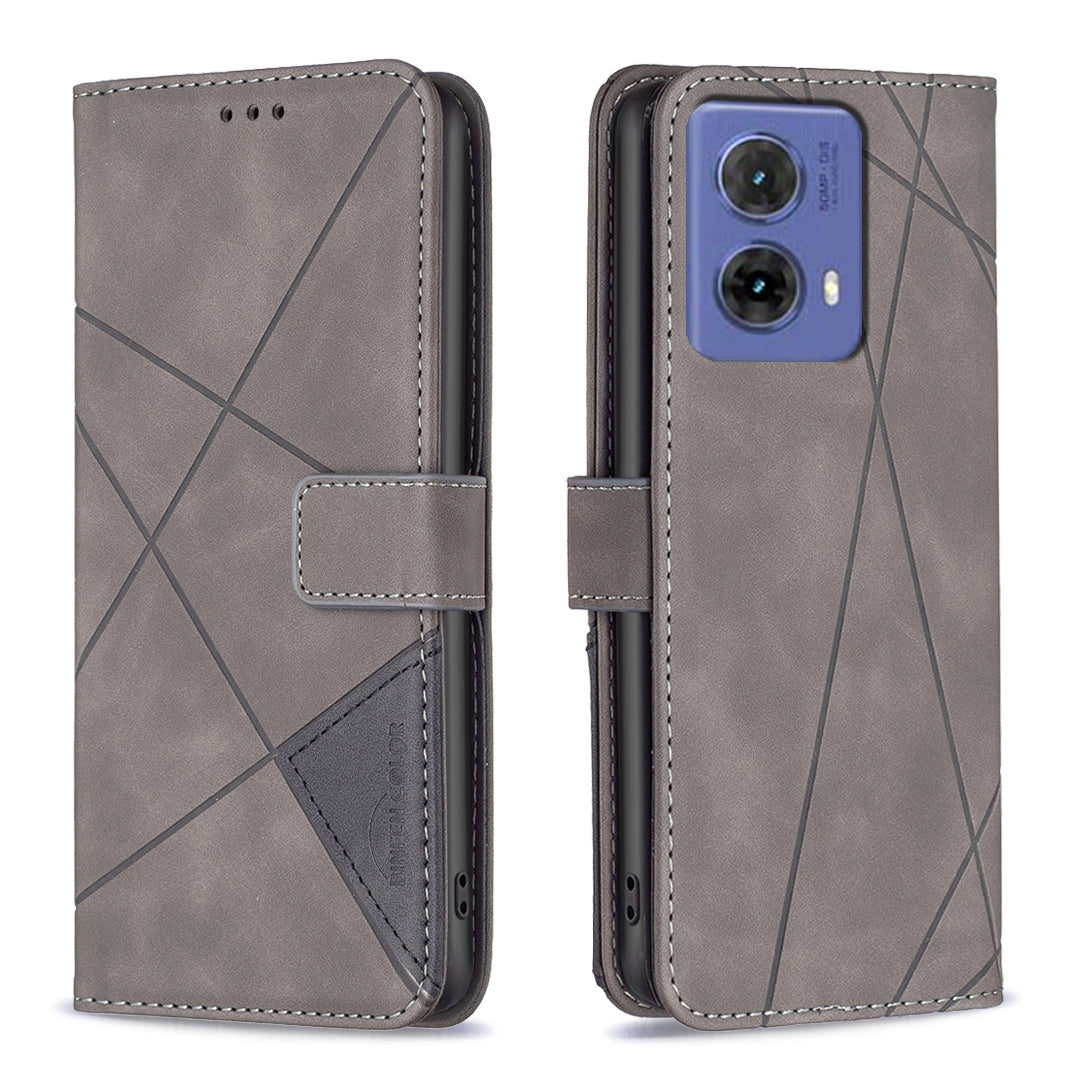 Motorola Moto G85 Wallet Case – Rhombus Texture PU Leather, Magnetic Buckle, Card Slots, Stand Function, Shockproof Protective Cover
