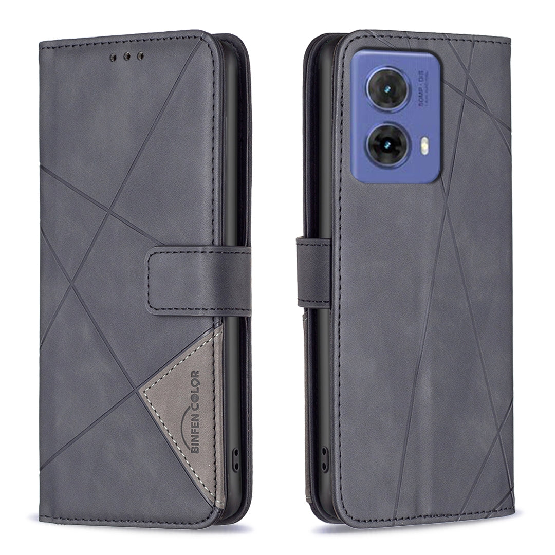 Motorola Moto G85 Wallet Case – Rhombus Texture PU Leather, Magnetic Buckle, Card Slots, Stand Function, Shockproof Protective Cover