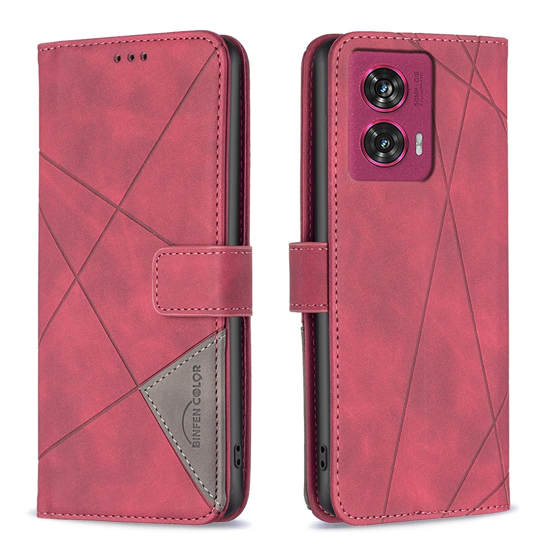 Motorola Edge 50 Fusion Wallet Case – Rhombus Texture PU Leather, Magnetic Buckle, Card Slots, Stand Function, Shockproof Protective Cover