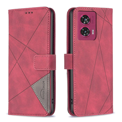 Motorola Edge 50 Fusion Wallet Case – Rhombus Texture PU Leather, Magnetic Buckle, Card Slots, Stand Function, Shockproof Protective Cover
