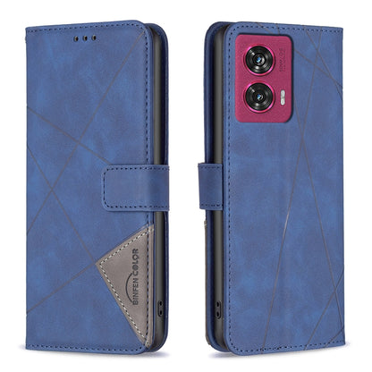 Motorola Edge 50 Fusion Wallet Case – Rhombus Texture PU Leather, Magnetic Buckle, Card Slots, Stand Function, Shockproof Protective Cover