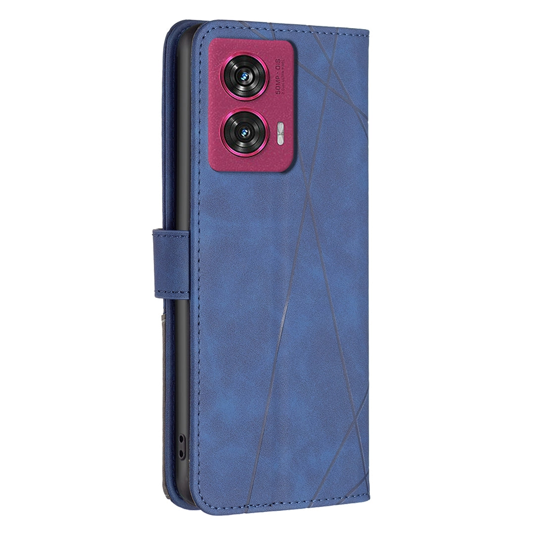 Motorola Edge 50 Fusion Wallet Case – Rhombus Texture PU Leather, Magnetic Buckle, Card Slots, Stand Function, Shockproof Protective Cover