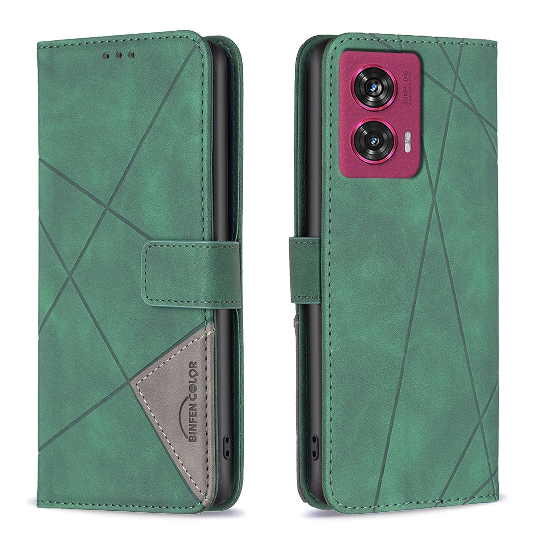 Motorola Edge 50 Fusion Wallet Case – Rhombus Texture PU Leather, Magnetic Buckle, Card Slots, Stand Function, Shockproof Protective Cover