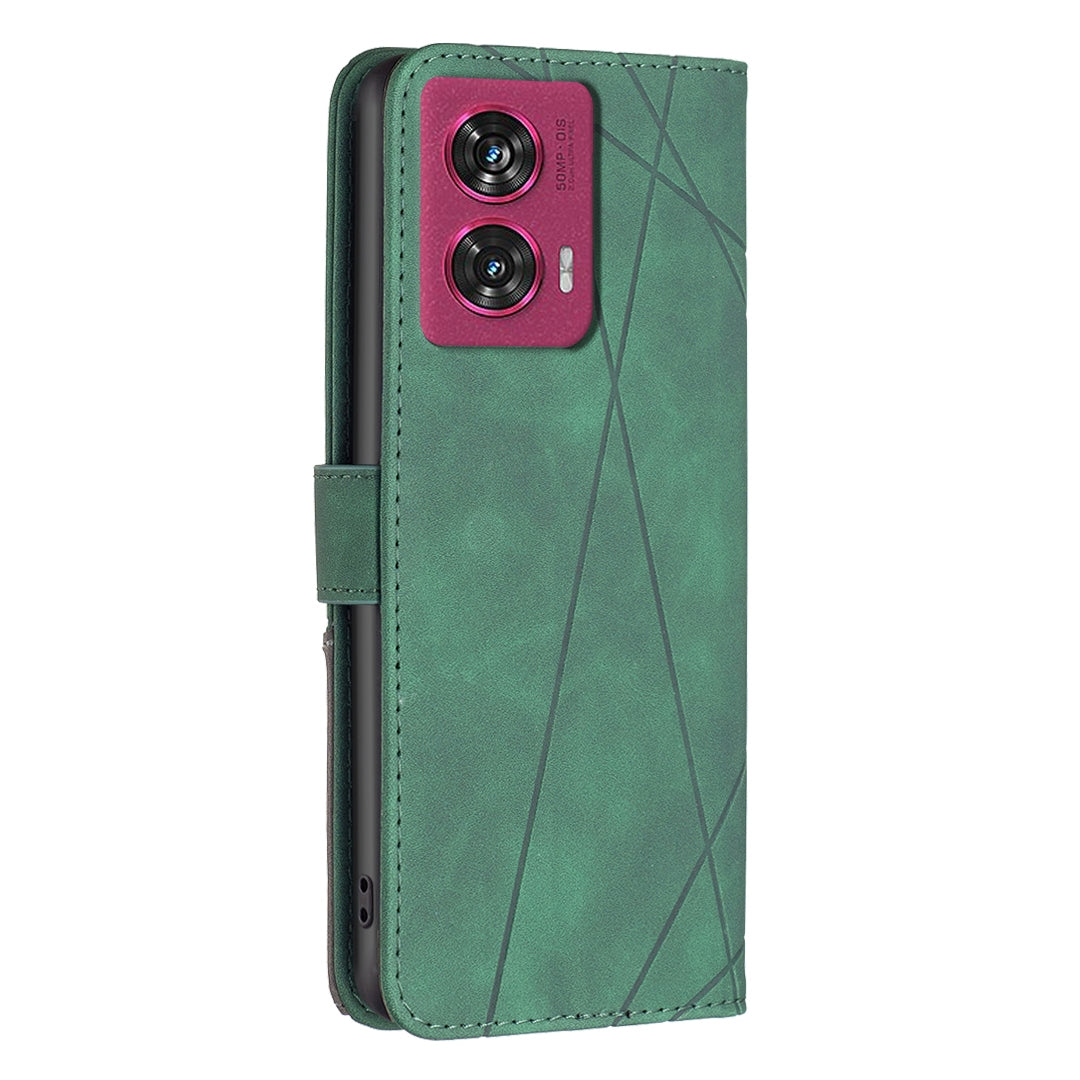 Motorola Edge 50 Fusion Wallet Case – Rhombus Texture PU Leather, Magnetic Buckle, Card Slots, Stand Function, Shockproof Protective Cover