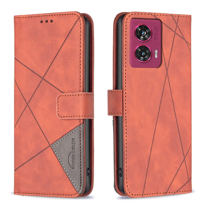 Motorola Edge 50 Fusion Wallet Case – Rhombus Texture PU Leather, Magnetic Buckle, Card Slots, Stand Function, Shockproof Protective Cover