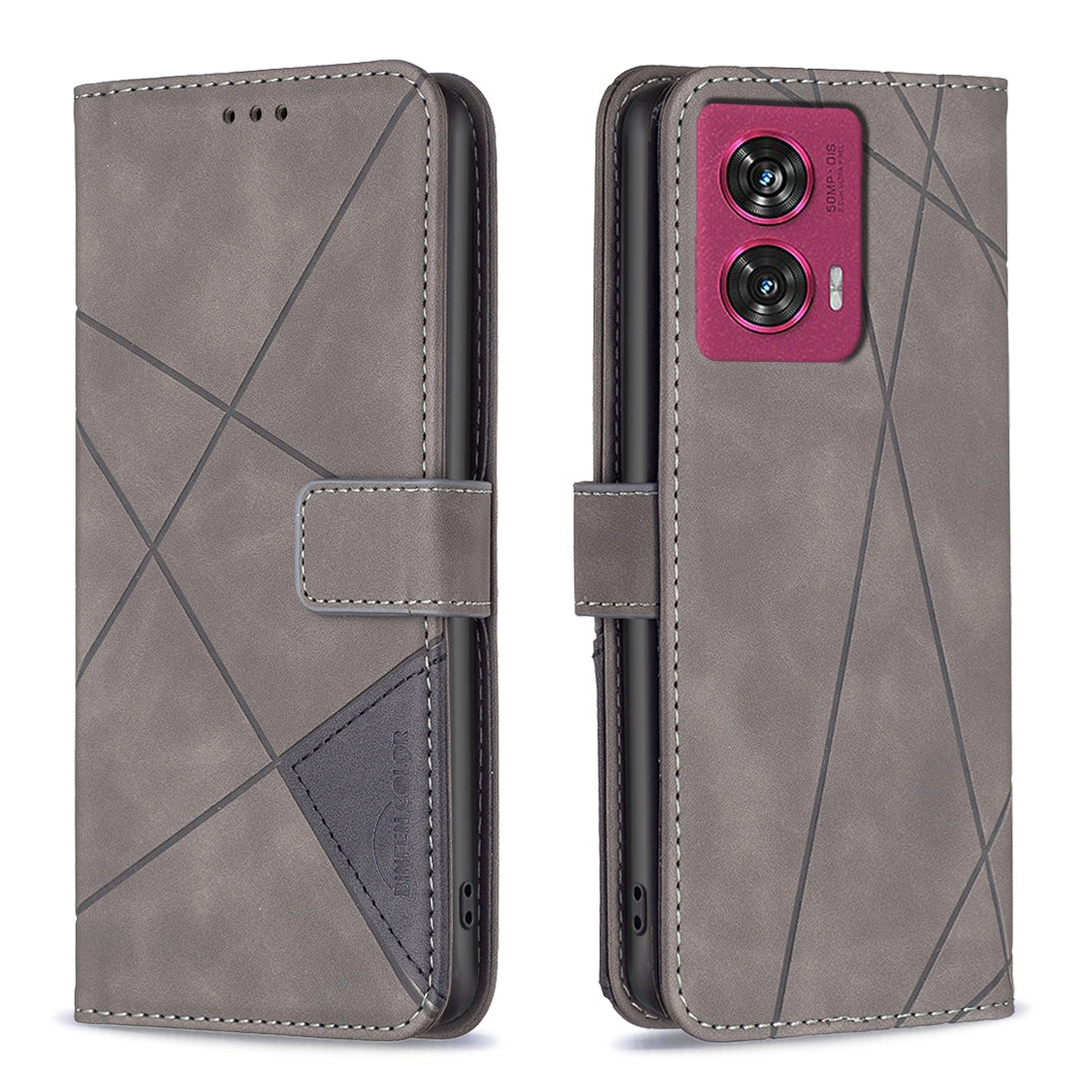Motorola Edge 50 Fusion Wallet Case – Rhombus Texture PU Leather, Magnetic Buckle, Card Slots, Stand Function, Shockproof Protective Cover