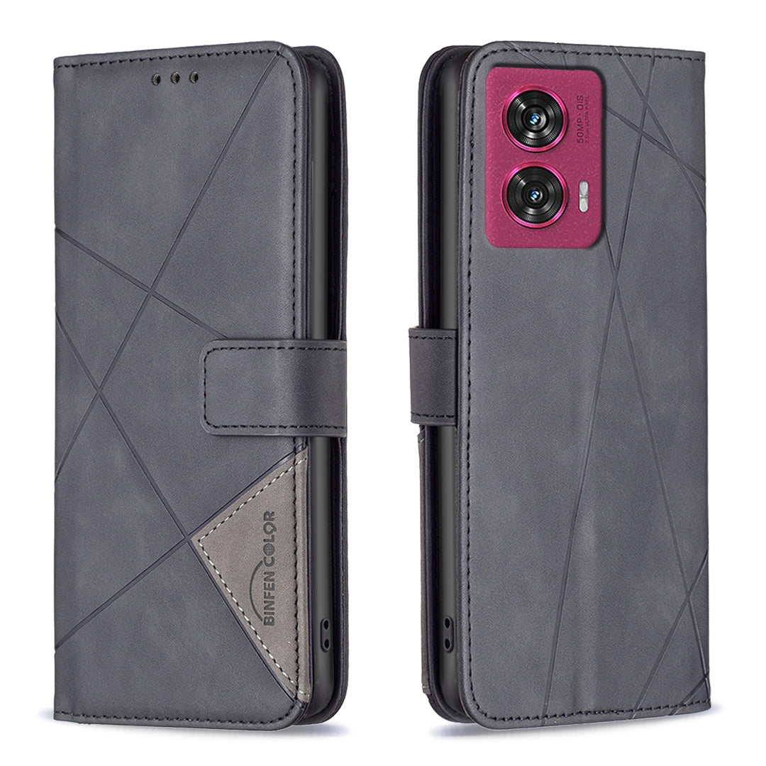 Motorola Edge 50 Fusion Wallet Case – Rhombus Texture PU Leather, Magnetic Buckle, Card Slots, Stand Function, Shockproof Protective Cover