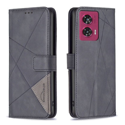 Motorola Edge 50 Fusion Wallet Case – Rhombus Texture PU Leather, Magnetic Buckle, Card Slots, Stand Function, Shockproof Protective Cover