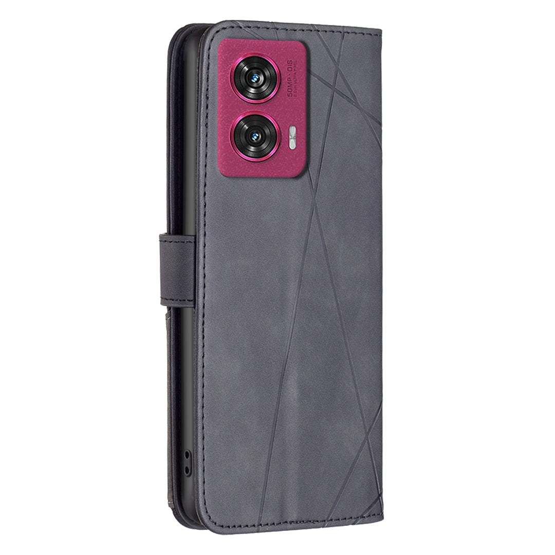 Motorola Edge 50 Fusion Wallet Case – Rhombus Texture PU Leather, Magnetic Buckle, Card Slots, Stand Function, Shockproof Protective Cover