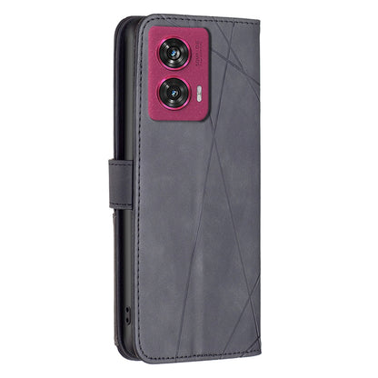 Motorola Edge 50 Fusion Wallet Case – Rhombus Texture PU Leather, Magnetic Buckle, Card Slots, Stand Function, Shockproof Protective Cover