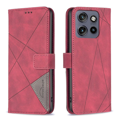 Motorola Edge 50 Neo Wallet Case – Rhombus Texture PU Leather, Magnetic Buckle, Card Slots, Stand Function, Shockproof Protective Cover