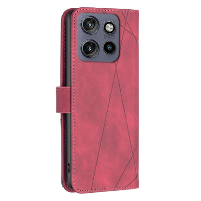 Motorola Edge 50 Neo Wallet Case – Rhombus Texture PU Leather, Magnetic Buckle, Card Slots, Stand Function, Shockproof Protective Cover