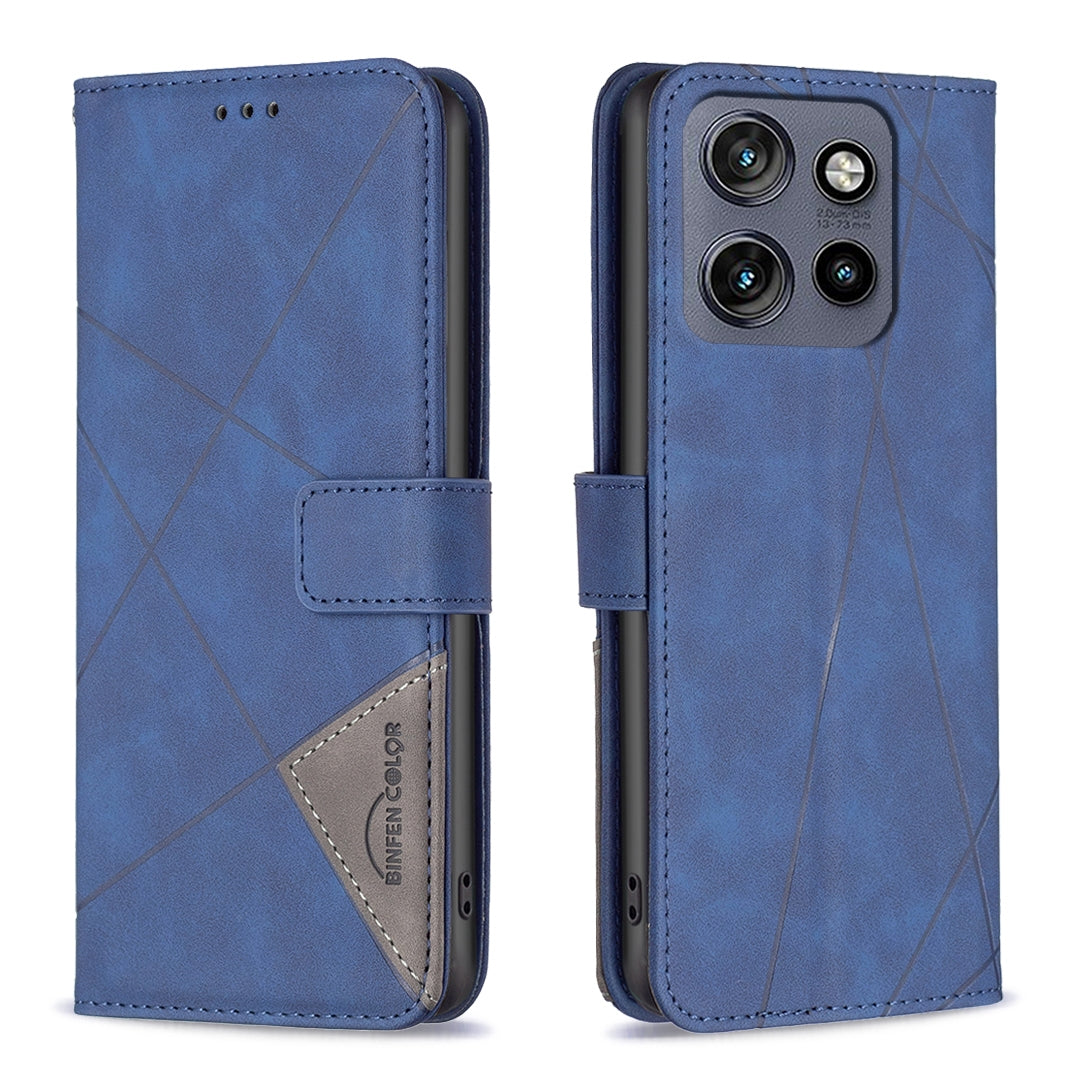 Motorola Edge 50 Neo Wallet Case – Rhombus Texture PU Leather, Magnetic Buckle, Card Slots, Stand Function, Shockproof Protective Cover