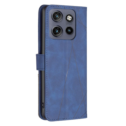 Motorola Edge 50 Neo Wallet Case – Rhombus Texture PU Leather, Magnetic Buckle, Card Slots, Stand Function, Shockproof Protective Cover