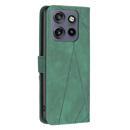 Motorola Edge 50 Neo Wallet Case – Rhombus Texture PU Leather, Magnetic Buckle, Card Slots, Stand Function, Shockproof Protective Cover