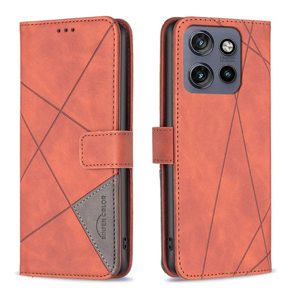 Motorola Edge 50 Neo Wallet Case – Rhombus Texture PU Leather, Magnetic Buckle, Card Slots, Stand Function, Shockproof Protective Cover