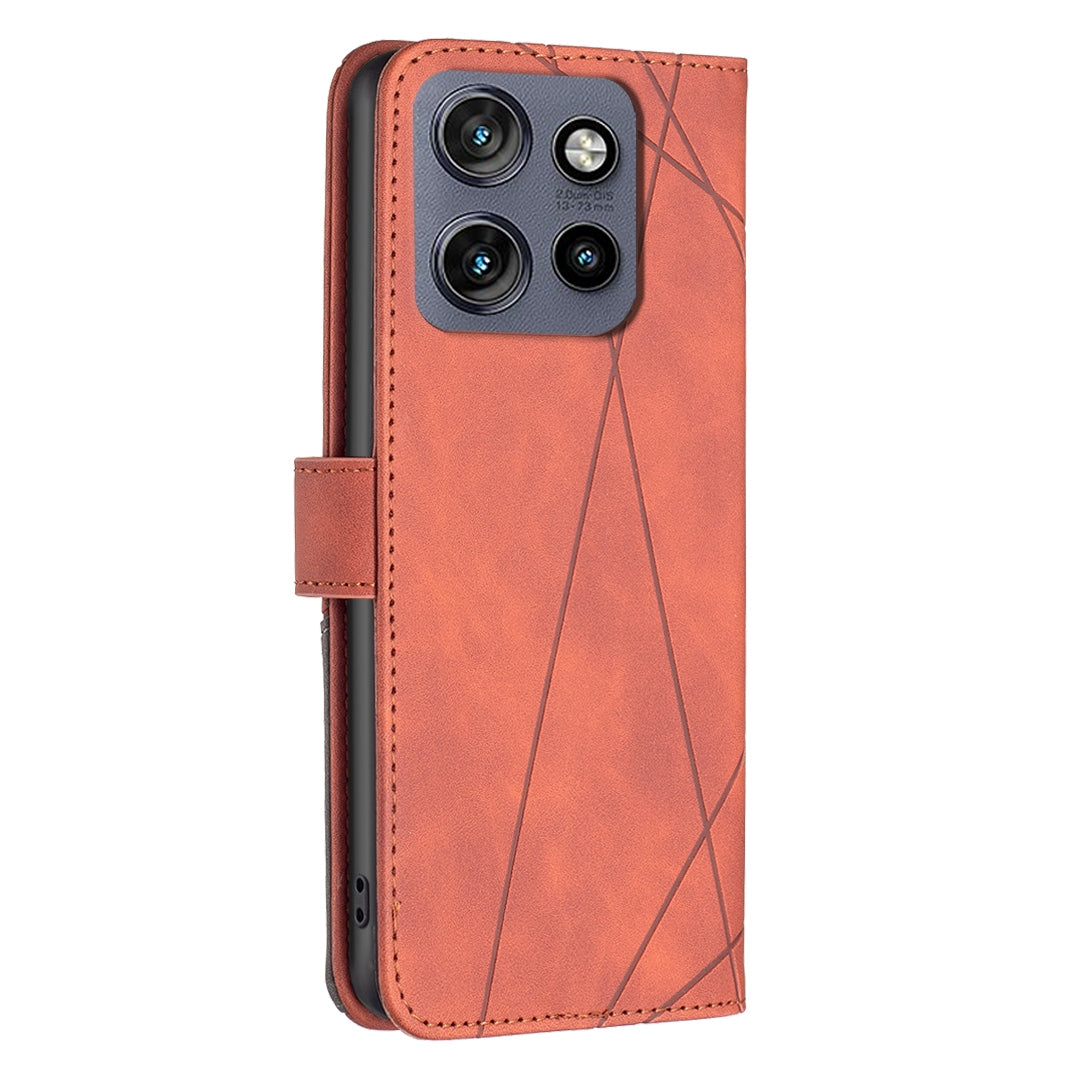 Motorola Edge 50 Neo Wallet Case – Rhombus Texture PU Leather, Magnetic Buckle, Card Slots, Stand Function, Shockproof Protective Cover